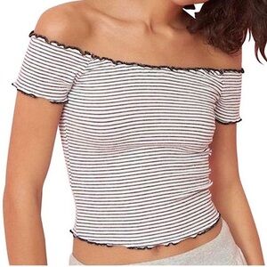 Zara Striped off the Shoulder Tee